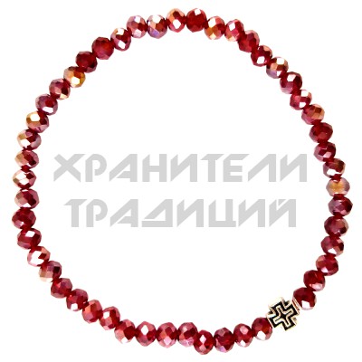 Браслет красный с крестиком, искуственный камень.Арт.БК-4584-01